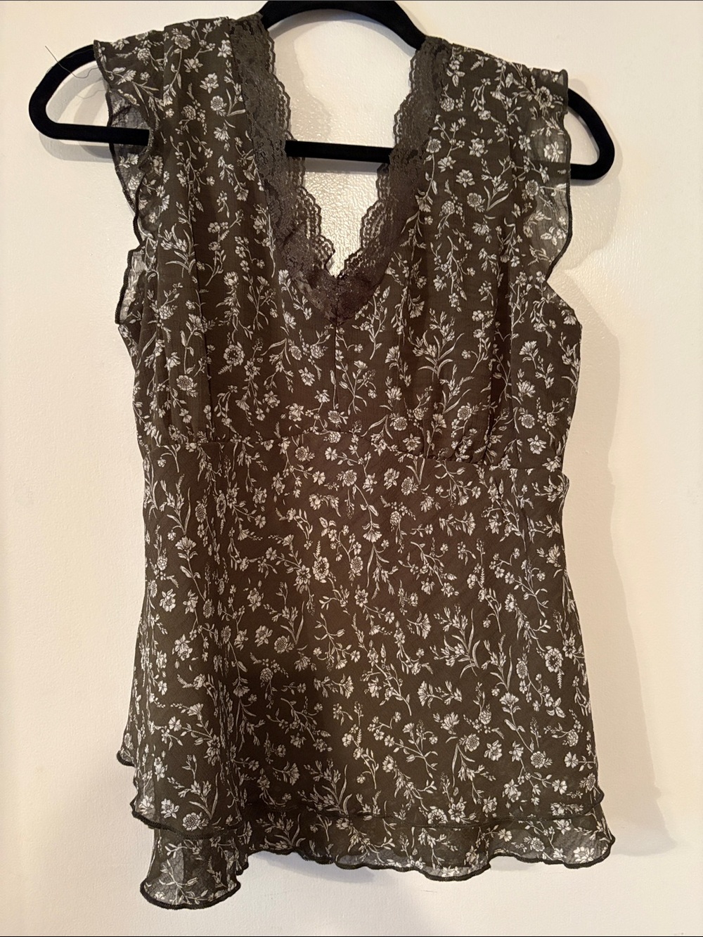 Maurices Olive Green Floral Lace V-Neck Camisole